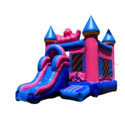 Pink and Blue Bounce House Castle with slide Dry