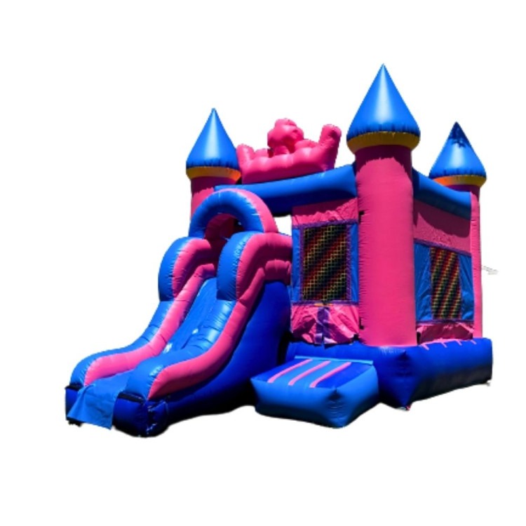 Pink and Blue Bounce House Castle with slide Dry