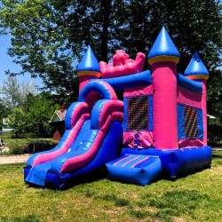 bounce house rental pink blue castle slide side carmel indiana 1.jpg 1 Pink and Blue Bounce House Castle with slide Dry