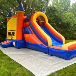 adventure orange castle bounce house front view rental carmel indi 3 Adventure Orange Castle Dry Bounce House with Slide