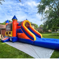 adventure orange castle wet bounce house side view rental carmel i 1 Adventure Orange Castle Bounce House with Slide and Pool