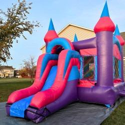 pink purple castle bounce house slide angle carmel indiana 1.jpg 176 1 Pink & Purple Castle Bounce House with Slide