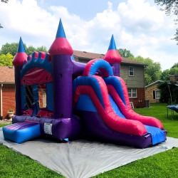 pink purple castle bounce house with slide outdoor carmel indiana 1 Pink & Purple Castle Bounce House with Slide