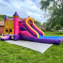ColorPopBounceHouseComboWithPool Wet BackyardAngle ASAPPartyRental 3 Color Pop Castle Combo Bounce House with Splash Pool