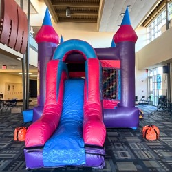 berry blast castle combo bounce house slide front view carmel indi 1 Berry Blast Castle Combo Bounce House with Slide